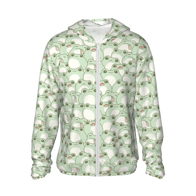 Balery Cute Frog Sudadera ligera de manga larga con capucha y protección solar UPF 50+ para hombre y mujer, ideal para pesca y running-X-Large