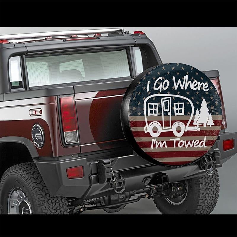 Spare Tire Cover American Flag Waterproof Dust-Proof Universal 14 Inch Wheel Protectors Camper Tire Cover Fit for RV Trailer Truck Jeep SUV Rav4 Motorhome Travel Trailer Accessories