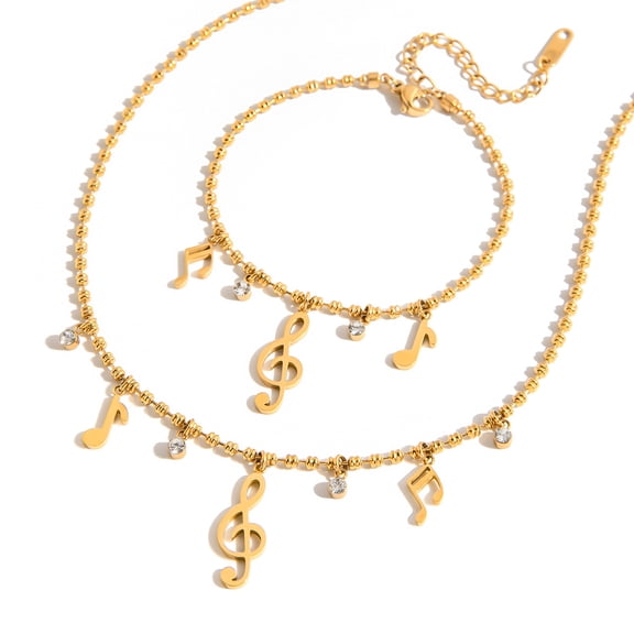 Sunyuer Stainless Steel Music Note Necklace and Bracelet | Irregular Design, Minimalist & Elegant, Unique Fashion Jewelry for Women