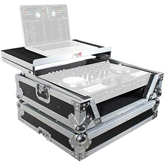ProX Flight Case For Roland DJ-707M Digital Controller With Laptop Shelf - Silver on Black Design - XS-DJ707 LT$$Music