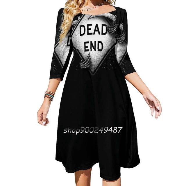 Robe Évasée Nœud Cœur Dead End Design Mode Grande Taille Robe Ample Faucheuse Faucheuse Squelette Bs Panneau de Route