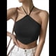 thumbnail image 2 of Top Corto de Punto con Cuello Halter, Sin Mangas y Dobladillo Asimétrico Anudado para Mujer Negro S, 2 of 4