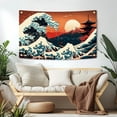 thumbnail image 5 of Wave Photography Backdrop Mount Fuji Kanagawa Landscape Wall Hanging Tapestry Asian Anime Mountain Sunset Background Cloth Banner for Room Birthday Party Photo Studio Decor,180x110cm/5.9x3.6ft, 5 of 8