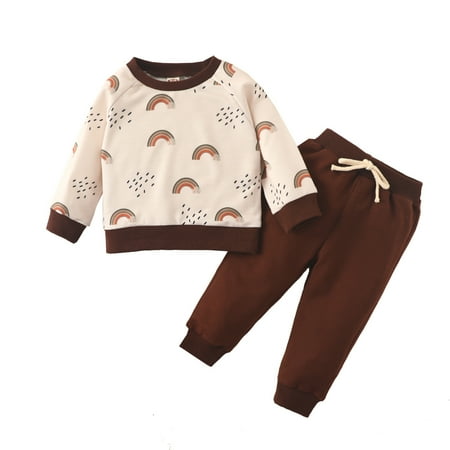 

Dadaria Cute Baby Boys Girls Clothes Newborn 6Months-4 Years Newborn Long Sleeve Clothes Fall Winter Pullover Rainbow Tops Trousers Outfit Brown 2-3 Years Toddler