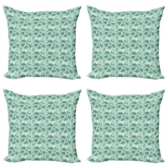 Aloha Throw Pillow Cushion Case Pack of 4, Arrangement of Cluttered Hand Drawn Summer Plants Stripes on Leaves, Modern Accent Double-Sided Print, 4 Sizes, Pale Seafoam Pale Teal, by Ambesonne