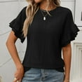 thumbnail image 6 of Women's Solid Color Round Neck Ruffle Short Sleeve T Shirt for Summer Short Women Snow Long Sleeve Shirts Women Solid Color Tops Women Summer Short Sleeve Womens Athletic Clothes Womens Workout, 6 of 8