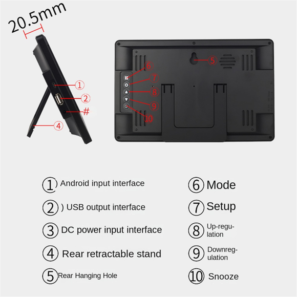 Reloj Despertador con Pantalla Digital A Color TFT, Reloj de Pared con Recordatorio para Sala de Estar, Dormitorio, Estudio, Vestíbulo, Color Negro