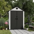 thumbnail image 3 of EHHLY 5.3x3.4 FT Resin Outdoor Storage Shed, 135 Cuft Garden Tool Sheds & Outdoor Storage Plastic Shed with Floor, 7FT Tall Outside Lawn Mower Storage Shed with Side Window, Cemented Grey Black, 3 of 9
