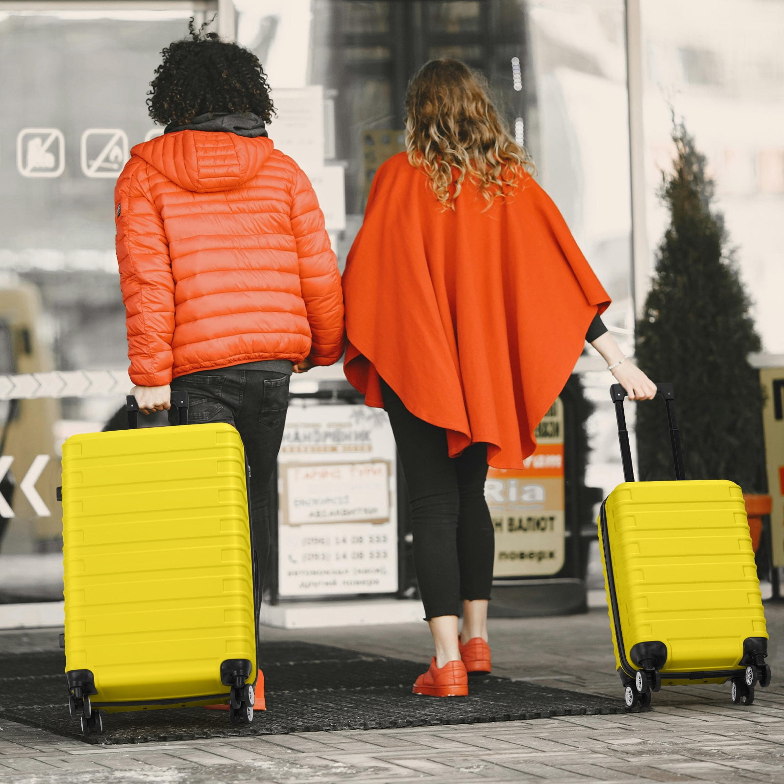 Wide Horizontal Stripe Luggage Travel 3-Piece Set Yellow