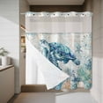 thumbnail image 4 of Blue Teal Turtle Coastal No Hook Shower Curtain with Snap in Liner Summer Beach Ocean Nautical Coral Waterproof Bathroom Shower Curtain with See Through Top Window for Bathtub 72" x 72", 4 of 9