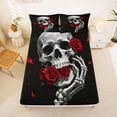 thumbnail image 5 of Homewish Halloween Hipple Skull Queen Sheets,Red Rose Flower Queen Sheet Sets,4-Piece,1 Flat Sheet, 1 Fitted Sheet and 2 Pillowcases, 5 of 6