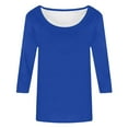 thumbnail image 3 of Women's Solid Color Crew Neck T-Shirts For Women 3/4 Sleeve Tops Casual Loose Fit Tees for Spring Summer and Everyday Wear, 3 of 8