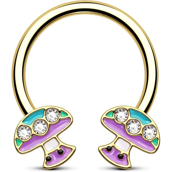 shiyou-Mushroom Septum Ring Gold Septum Piercing Jewelry 16G Septum Rings 316L Stainless Steel Daith Piercing Jewelry Daith Helix Cartilage Earrings for Women
