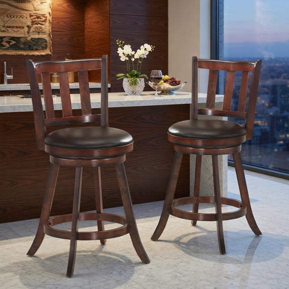 Resenkos 2 Pieces 360 Degree Swivel Wooden Counter Height Bar Stool Set with Cushioned Seat-25 inches, Bar Height Stools, Bar Stools for Kitchen Island for Kitchen, Dining Room