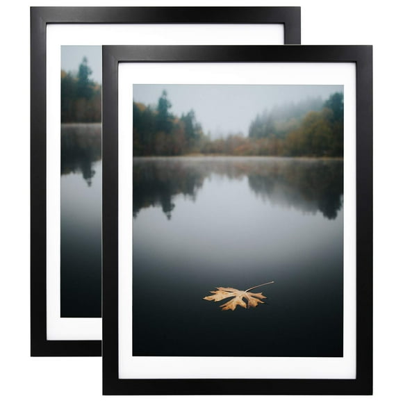 Egofine 12x16 Picture Frames Black Set of 2 - Solid Wood Frames With Plexiglass Front and 11x14 Mat for Table Top and Wall Mounting