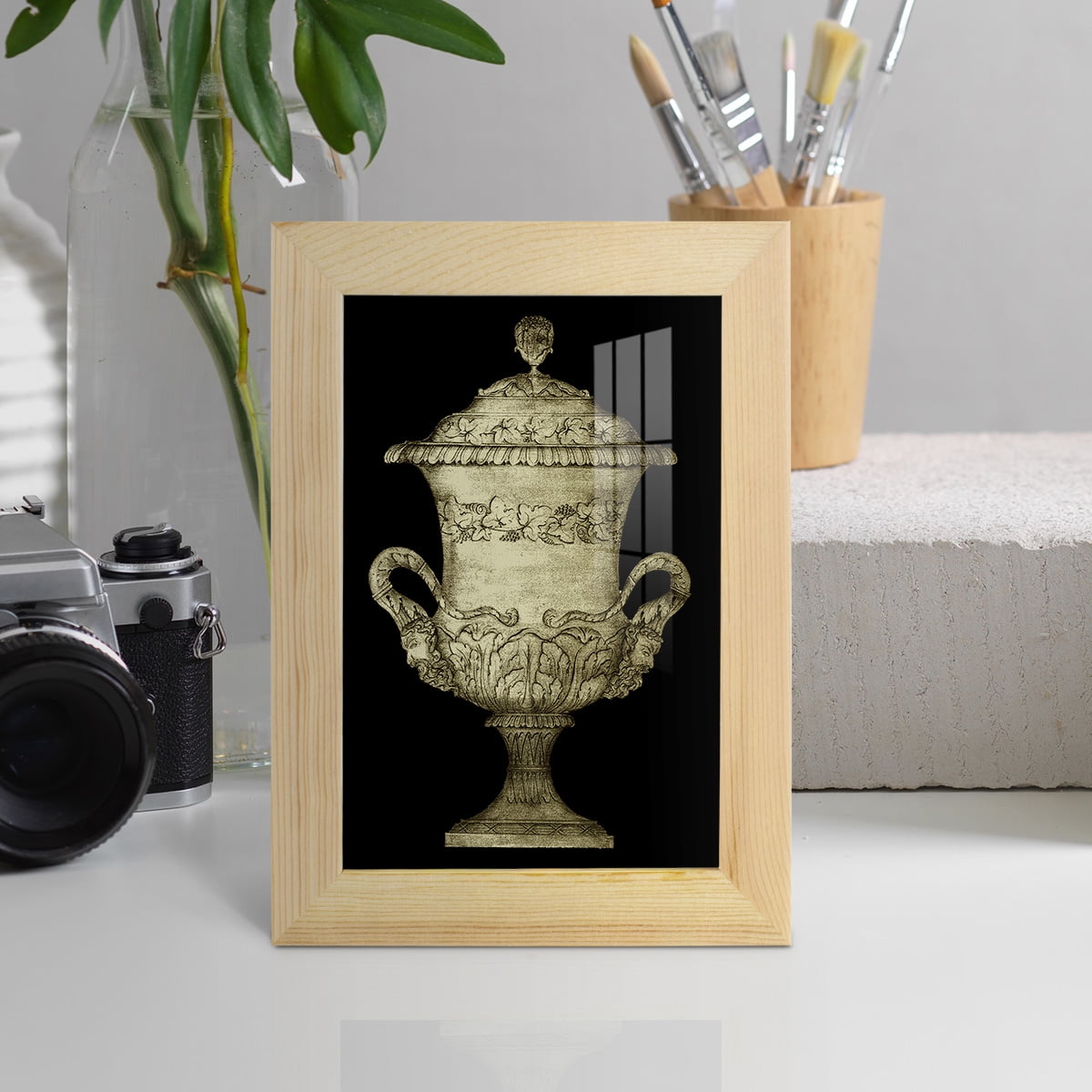 Garden Antiquities IV -Framed Print w/glass-Natural Wood