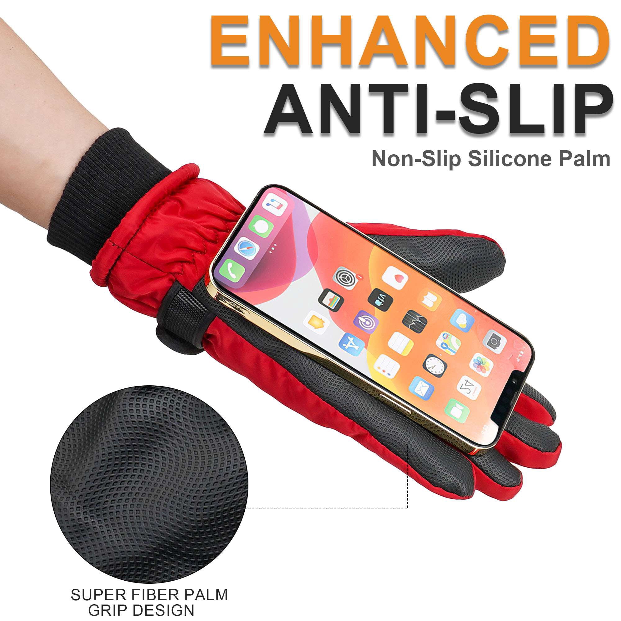 Gustave Winter Ski Snow Gloves for Women Men Waterproof Touchscreen Snowboard Gloves Cold Weather Warm Thermal Fleece Lined Gloves with Pocket for Running Driving Cycling - Black