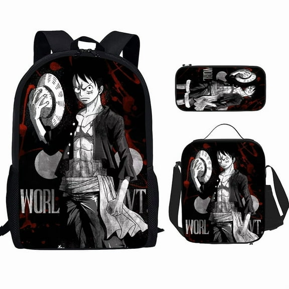 One Piece backpack, Luffy printed schoolbag, three-piece set, pen case, lunch bag