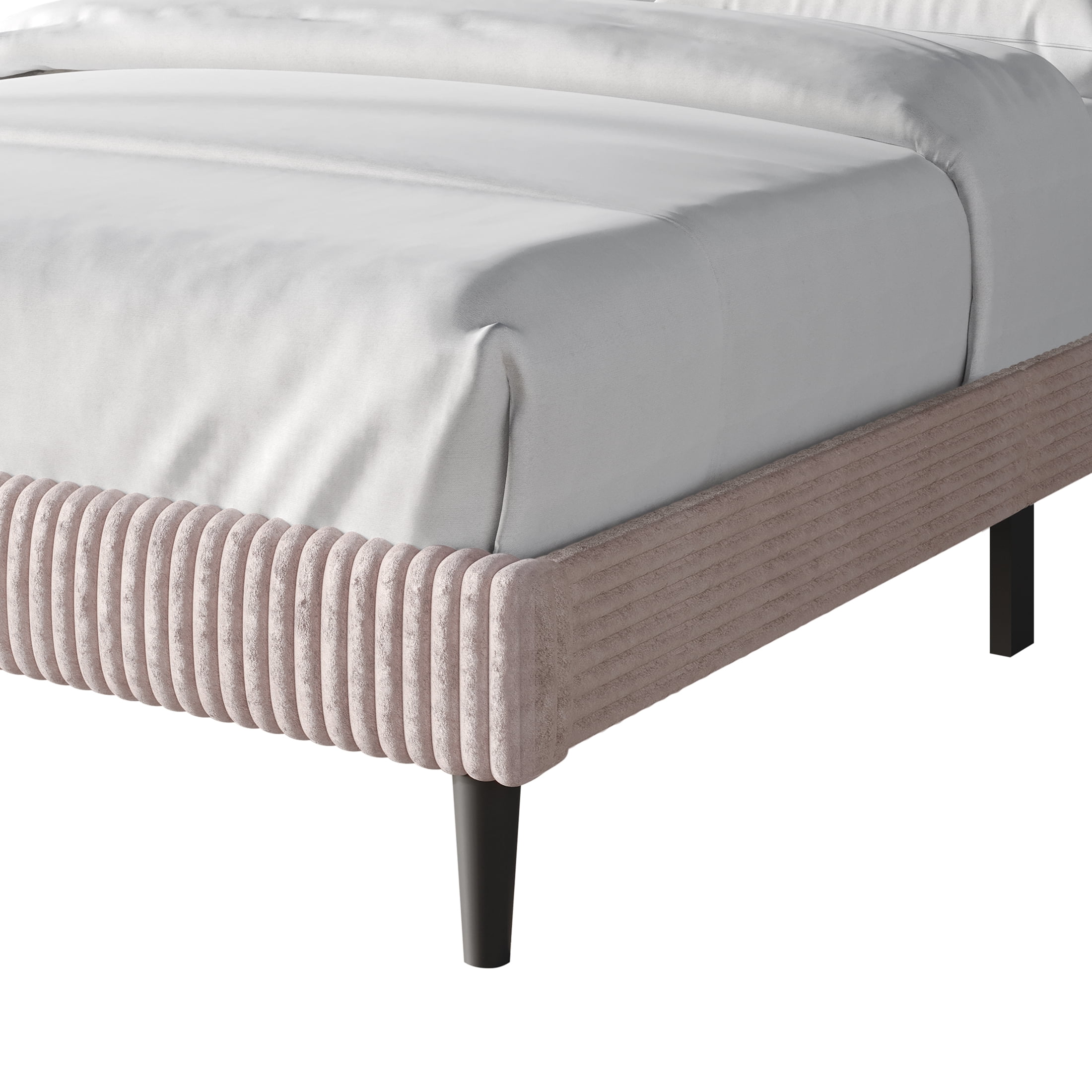 Castle Place Modern Wingback Corduroy Velvet Upholstered Twin Platform Bed, Light Pink