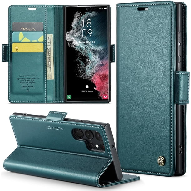 Funda tipo cartera para Samsung Galaxy S22 Ultra 5G con bloqueo RFID, tarjetero, soporte magnético, funda protectora de piel con tapa para Samsung Galaxy S22 Ultra 5G de 6,8 pulgadas