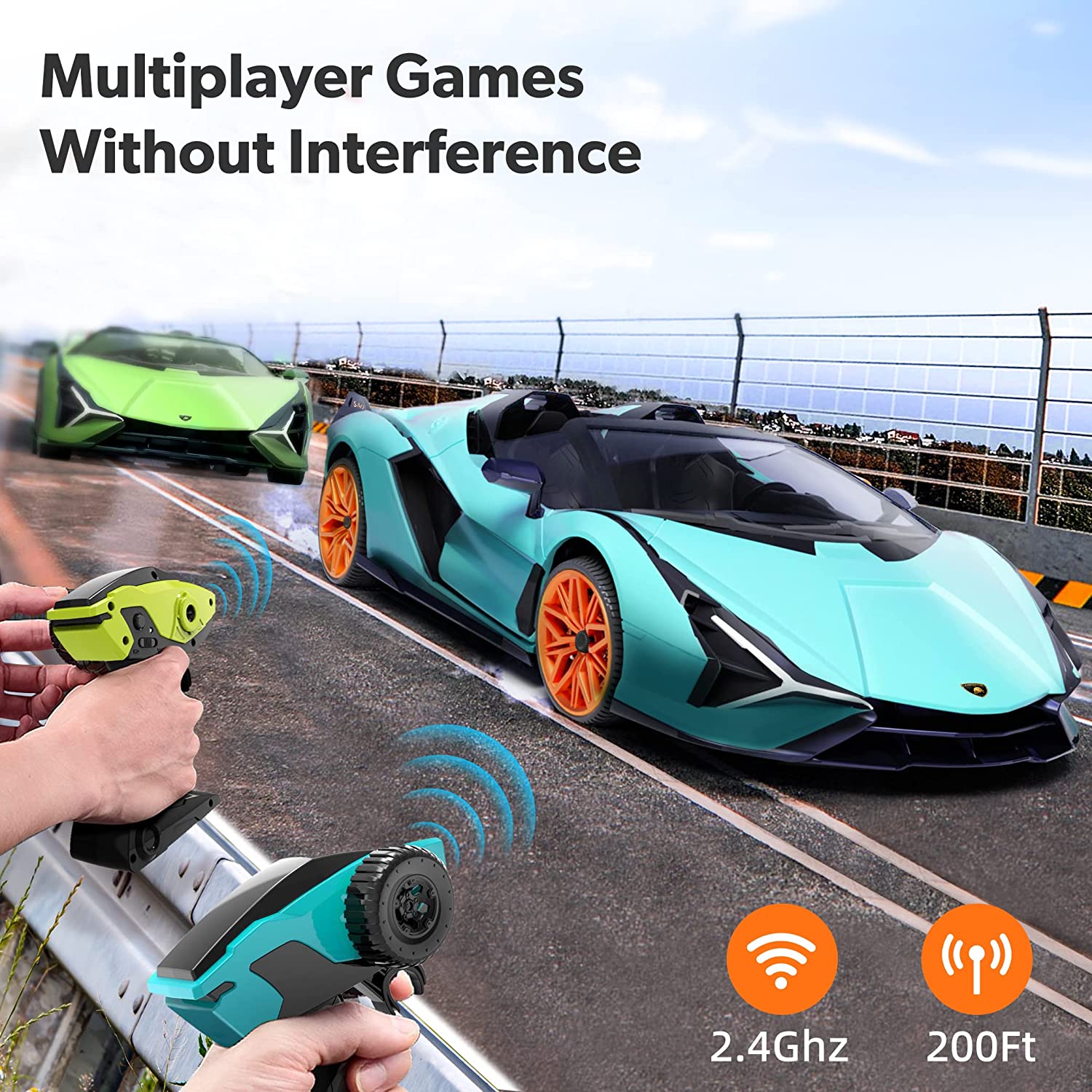 Miebely 1:12 Scale Lamborghini Remote Control Car, 7.4V 900mAh ,2 Battery, 12Km/h Fast, 2.4Ghz, Blue