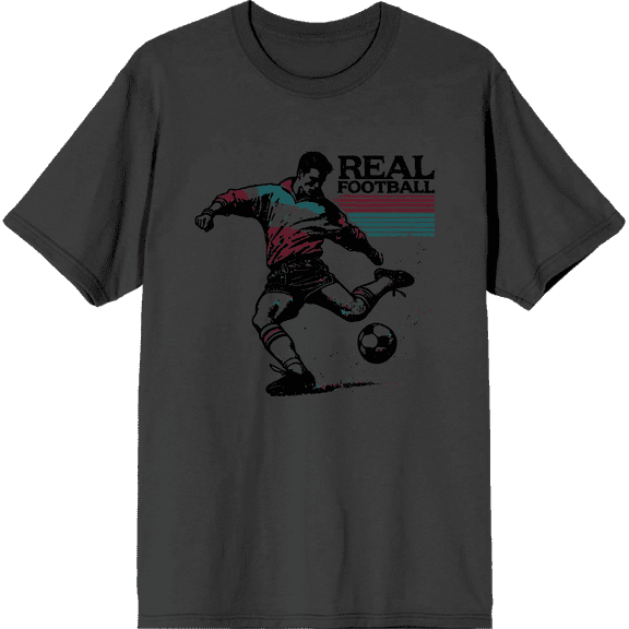 "Real Football" Sports Back to School Adult Charcoal Crew Neck Short Sleeve Tee-XL