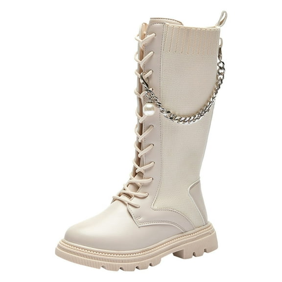 CAIVO Children Shoes Flat Thick Heel Boots Fashion Warm Long Belt Chain Sock Boots Kids Cozy Shoes Solid Color Footwear