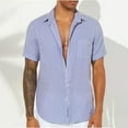 thumbnail image 2 of Ashirexll Button up Shirt Men, Big and Tall Shirts for Men, Fashion Striped Button up Shirts Short Sleeve Standing Collar Summer Casual Tops, 2 of 6