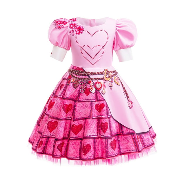 Déguisement de Montée de Bridget Rouge pour Filles Reine des Cœurs Robe Rose avec Perruque Déguisement Rouge pour Enfants pour l'Halloween Robe de Princesse Rouge