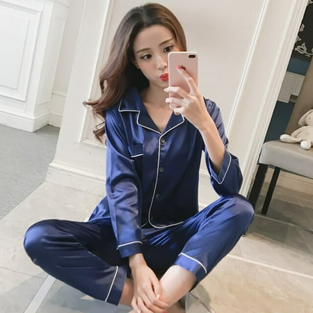 

QWZNDZGR Fashion Silk Satin Couples Pajama Sets Men Women Long sleeve Cardigan Sleepwear Nightwear Plus Size Home Clothes Suits Pijama