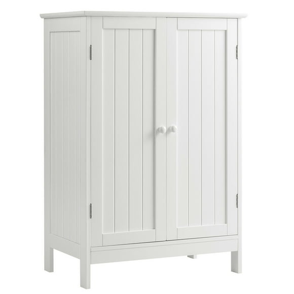 Gymax Bathroom Storage Cabinet Freestanding Wooden Floor Cabinet w/ Double Doors White