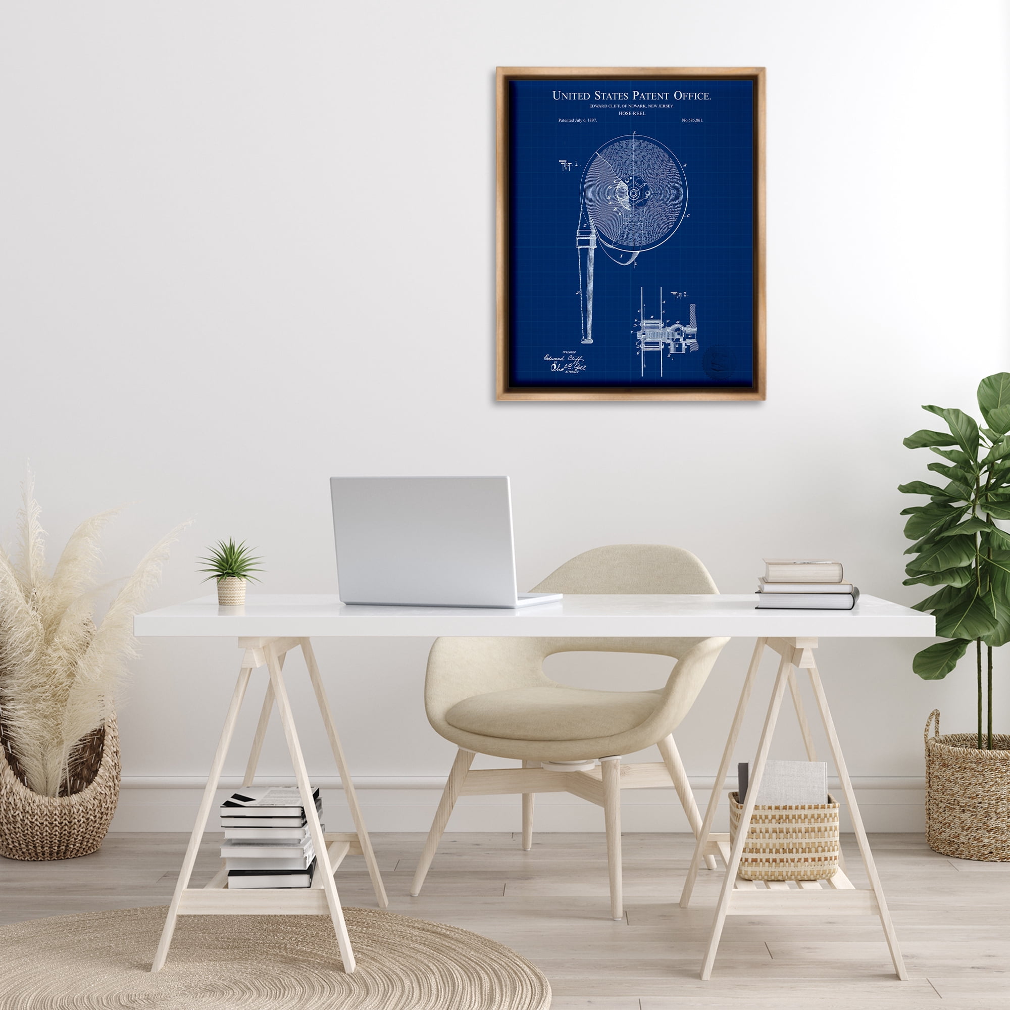 Stupell Industries Hose Reel Blueprint Typography Painting Brown Floater Framed Art Print Wall Art, 25 x 31