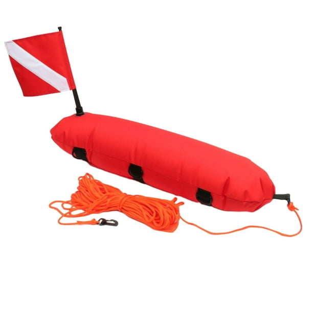 Inflatable Float Signal Board for Freediving, Scuba Diving, Dive ,  Visibility Orange, D-Rings, 25m Rope , Dive for Snorkeling Spearfishing -  Red, 78x25cm 