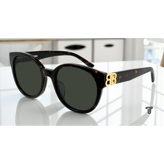 BALENCIAGA BB0134SA 002 Round Panthos Havana Solid Green 55mm Women's Sunglasses