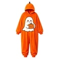 thumbnail image 3 of REDARER Kids Cute Ghost Holding Pumpkin Print Pumpkin Hood Onesie Full Zip with Pockets for Trick or Treat Halloween Party Cosplay Casual Loungewear Pajama Outfit,5-6 Years, 3 of 5