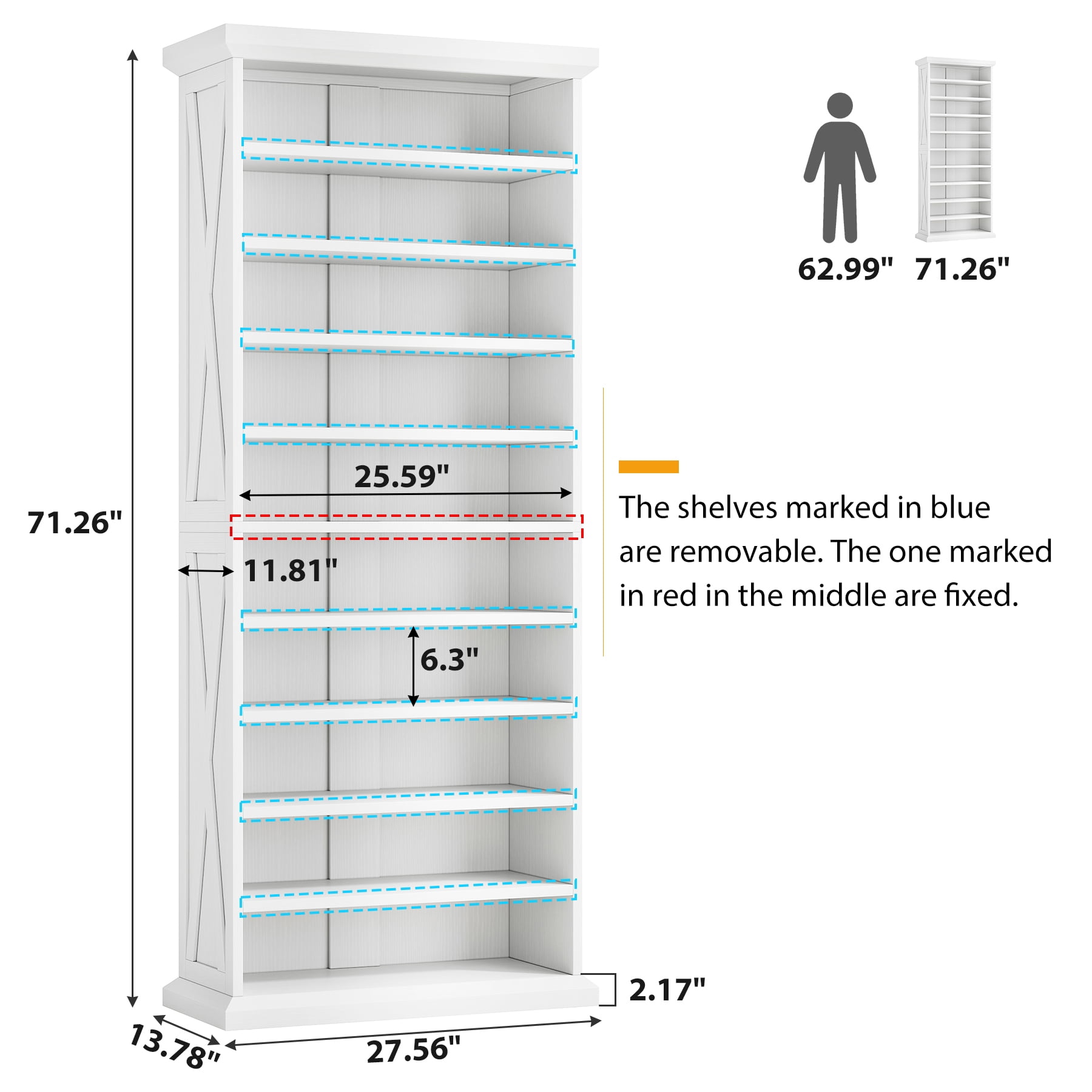 Condemo 10-Tier Shoe Storage Cabinet with 8 Adjustable Shelves, Farmhouse Shoe Rack, 71 inch Freestanding Tall Shoe Organizer for Closet, Entryway, Living Room, 30-40 Pairs, White