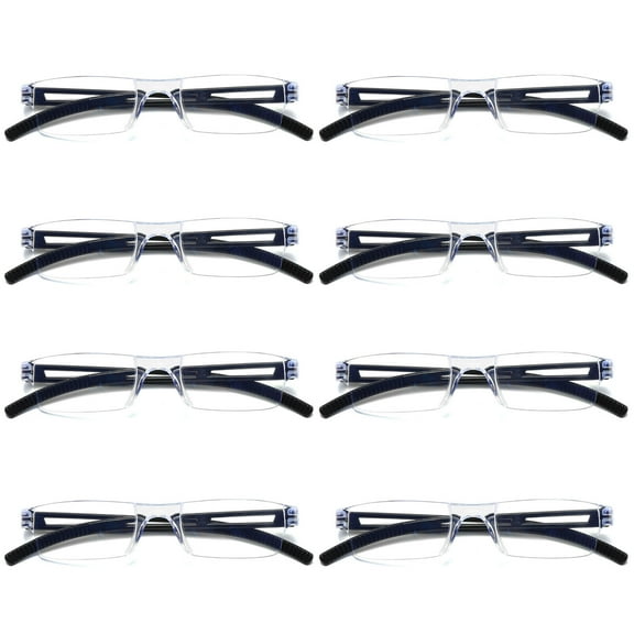 8 Pairs Men Women Rimless Reading Glasses Blue Light Blocking Unisex Reader  0.75