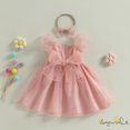 thumbnail image 1 of B930G-Kids Girls Princess Dress Swiss Dot Puff Manga Lazo Flor Niña Vestido En Capas Malla Tul Desfile De Fiesta Con Diadema, 1 of 4