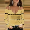 thumbnail image 2 of V Neck Long Sleeve Shirts for Women Cold Shoulder Tee Solid Graphic Color Block Casual Plus Size Tunic Tops Fashion Pullover(Yellow,L), 2 of 5
