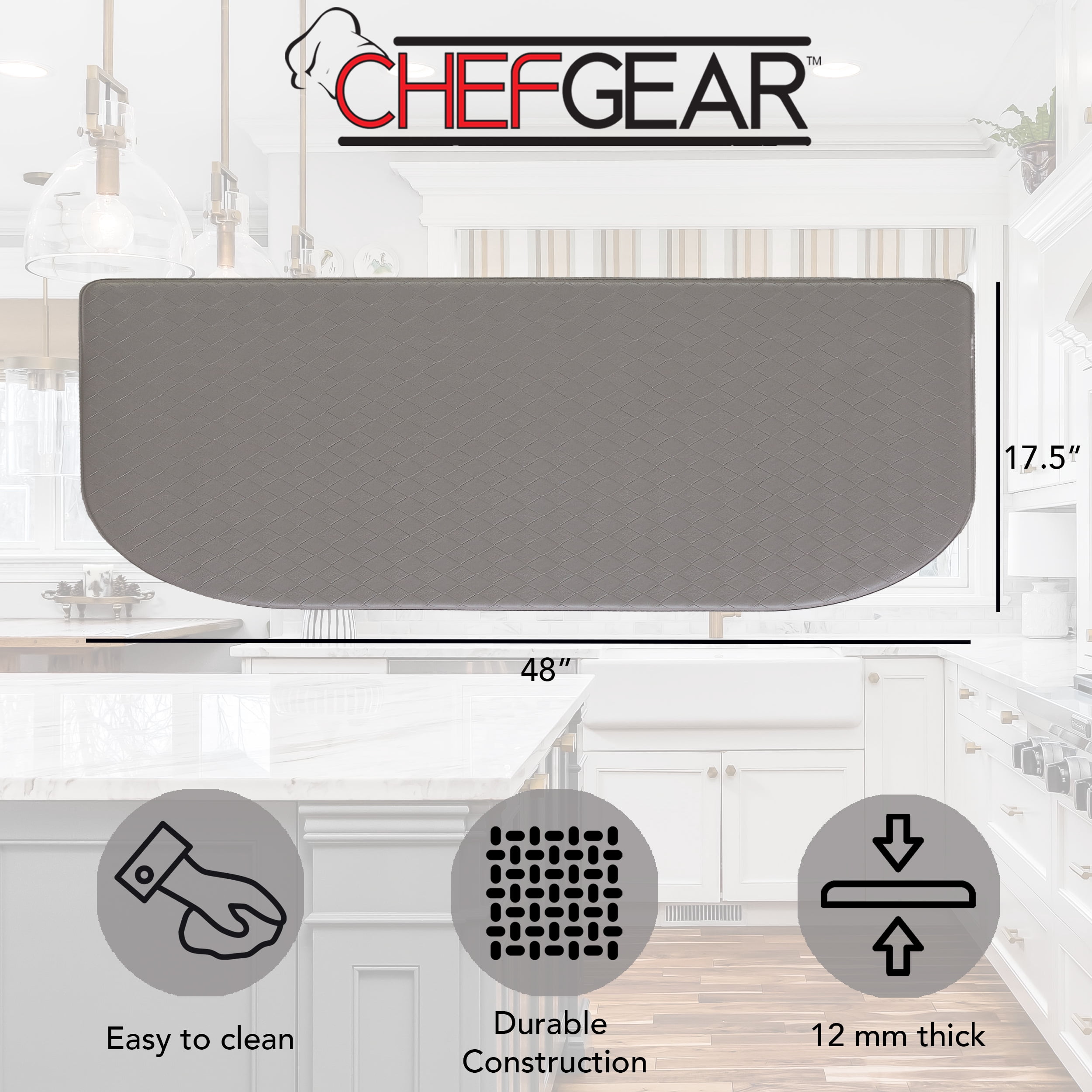 Anti-Fatigue Kitchen Mat, Gray, Playa Basketweave Wedge by Chef Gear, 17.5 in. x 48 in.
