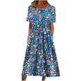 thumbnail image 2 of QJUHUNG Robe Midi à Manches Courtes Imprimée Florale Hawaïenne pour Femmes Robe Fluide avec Poches Tenue de Plage Ample, 2 of 8