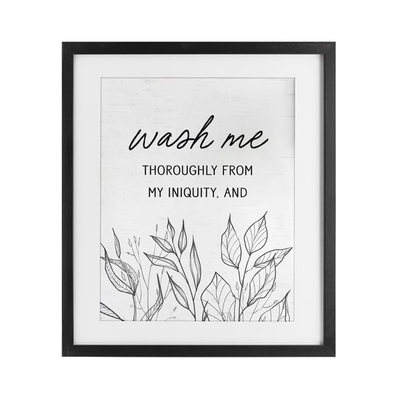 Wash Me Thoroughly Scripture Black Framed Print Under Glass, design by Lettered and Lined