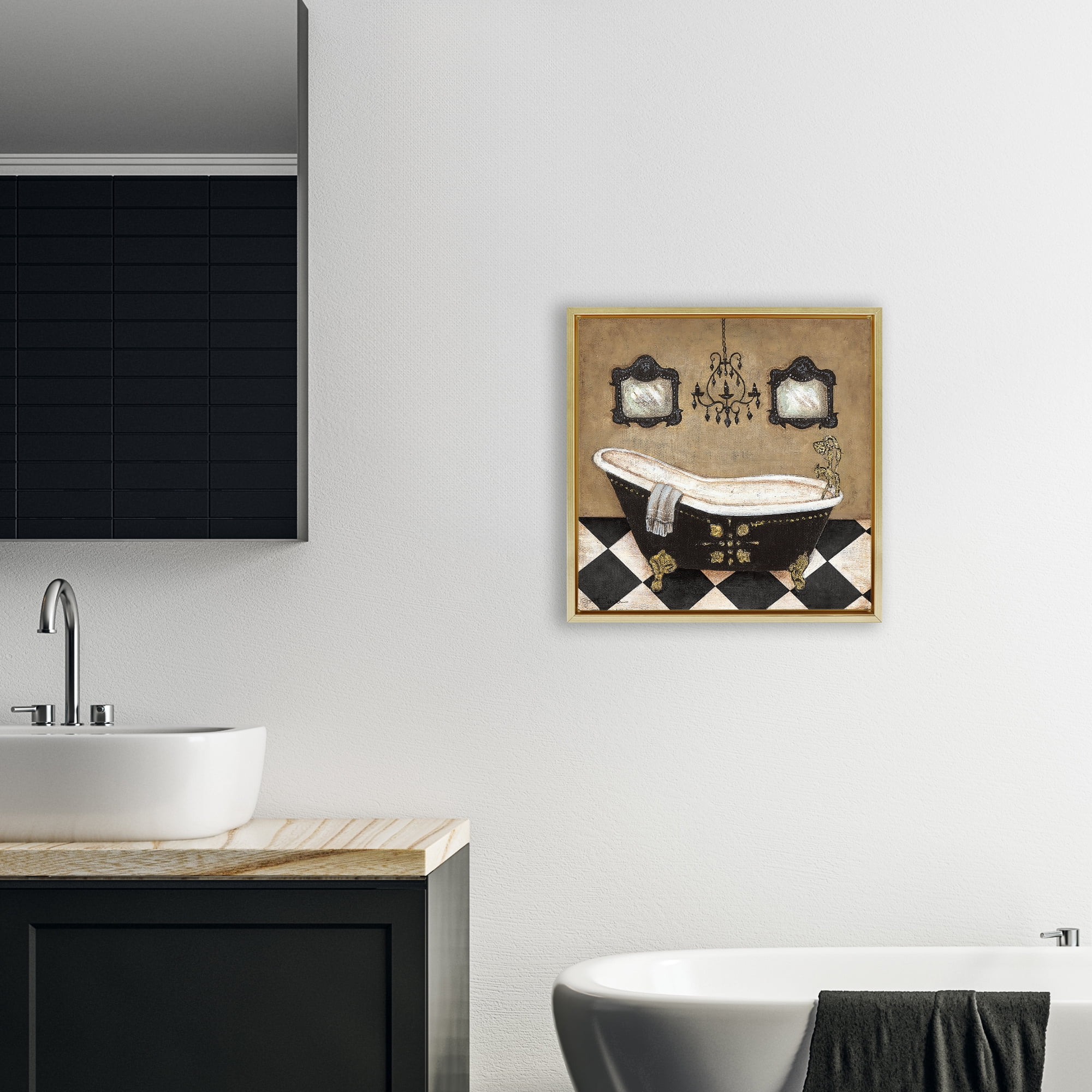 Stupell Industries Elegant Vintage Bathtub Gold Framed Floater Canvas Wall Art, design by Janet Tava