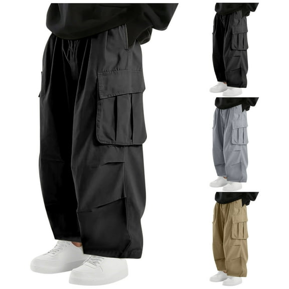 Txeol Cargo Pants for Men Baggy Lightweight Stretch Hiking Joggers Travel Outdoor Athletic Parachute Pants with Pockets-Black,L