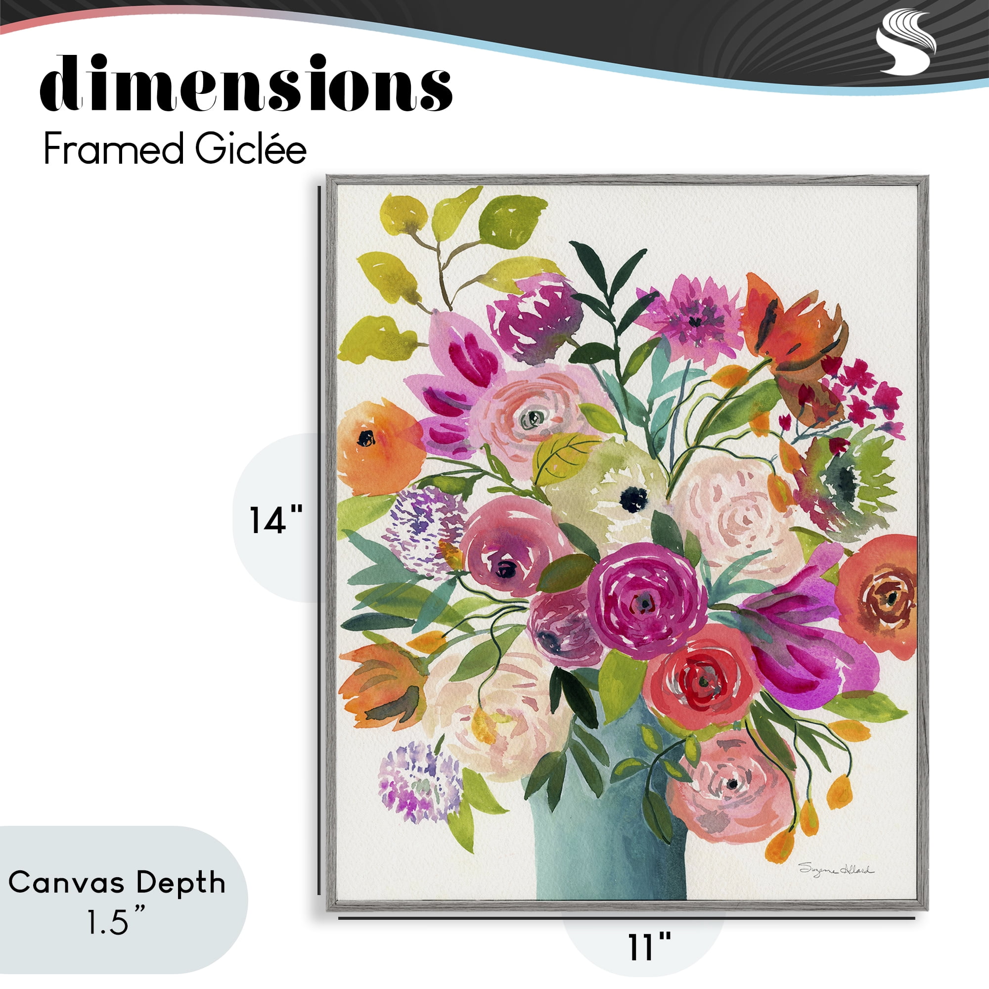 Stupell Industries Jewel Of Summer Bouquet Gray Framed Giclee Art, design by Suzanne Allard
