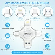 iDiskk MFi Certified 4 in 1 Photo Stick 128GB Flash Drive for Photo & Video Backup, File Save & Transfer, USB & Multiport Connection