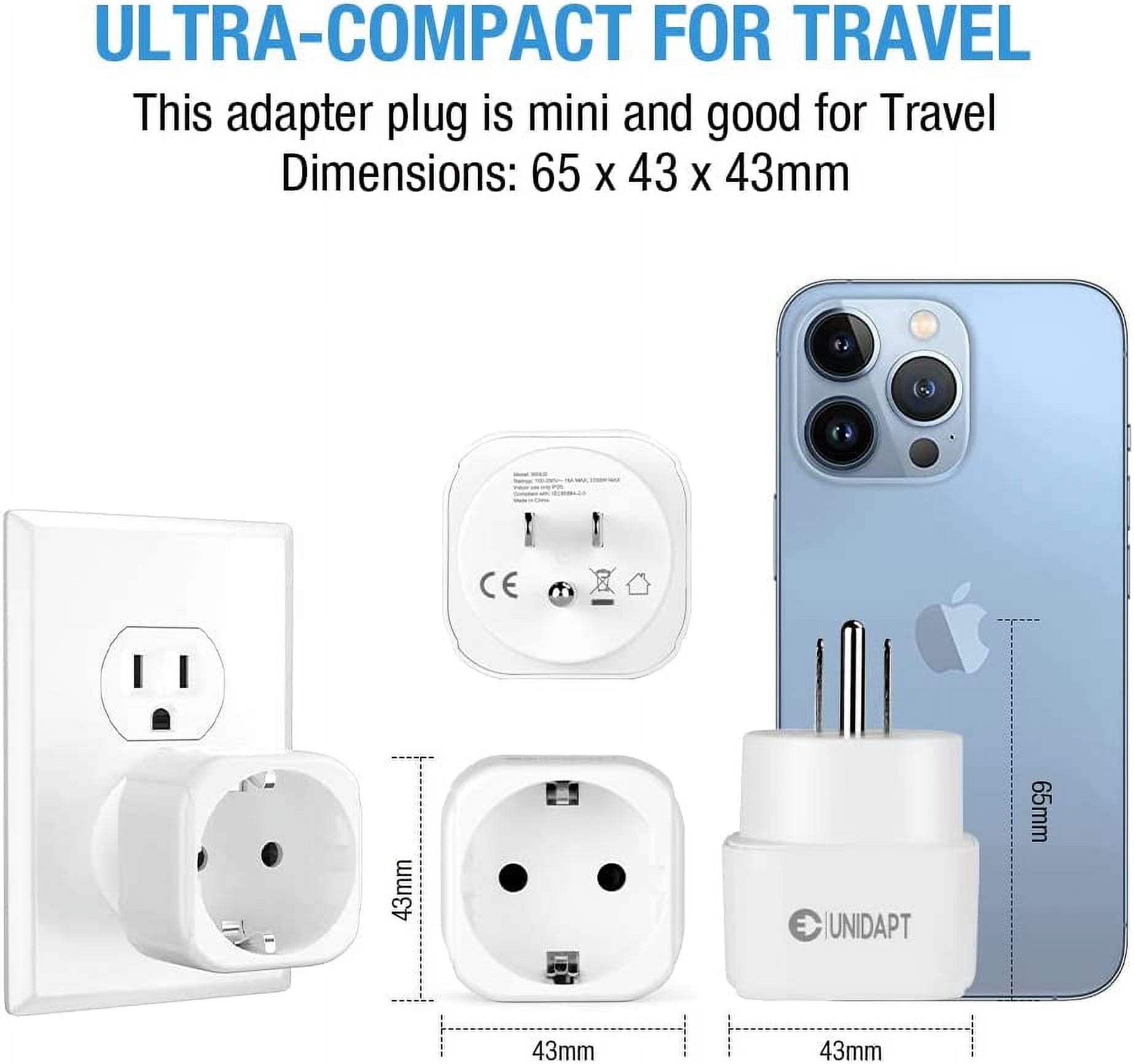 [2-Pack] Europe to US Plug Adapter, Unidapt EU to US Plug Adapter, Travel from European to American Outlet Adapters, Plug Converter German French Spanish to USA Canada Mexico Outlets - Type B