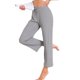 thumbnail image 4 of INSPIRE CHIC Pantalones Palazzo de Pierna Ancha de Cintura Alta para Mujer, Casual, de Punto Acanalado, con Cinta de Ajuste, Cortos, Color Gris, 4 of 5