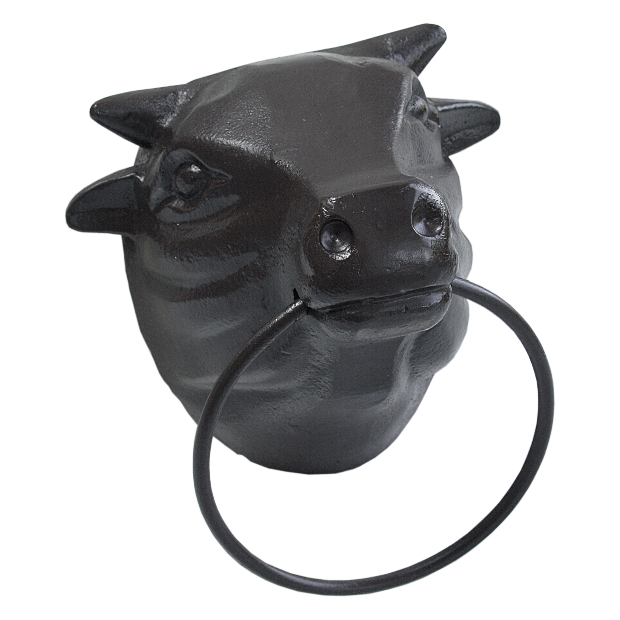 Brown Cast Iron Cow Bust Wall Mount Towel Rack with Ring