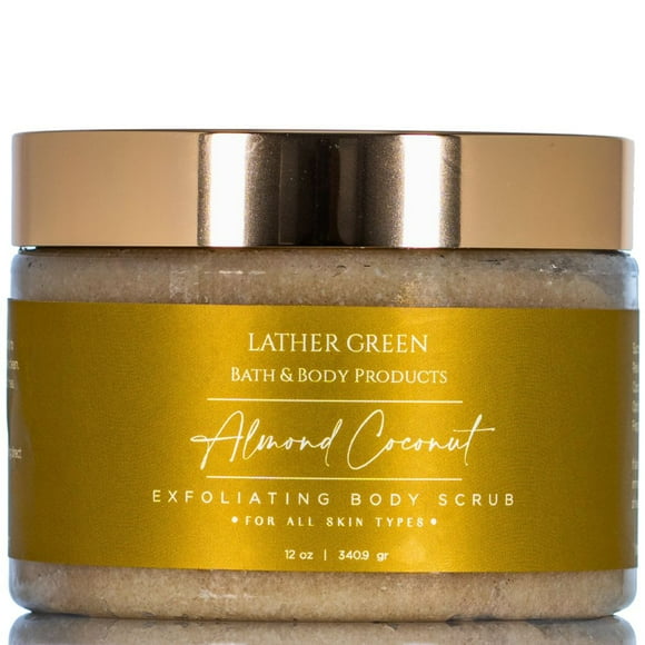 Almond Coconut Exfoliating Sugar Body Scrub, Hydrating for Smooth & Radiant Skin - 12 oz by LatherGreen